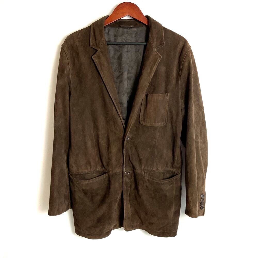 J Crew Mens Suede Leather Button Up Heavyweight Jacket Brown Medium